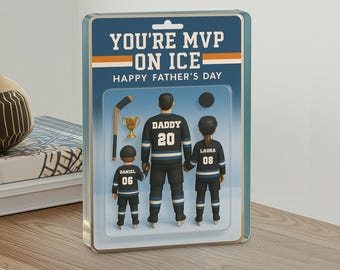 Plaque acrylique personnalisée pour papa et enfants du hockey, souvenir de la fête des pères