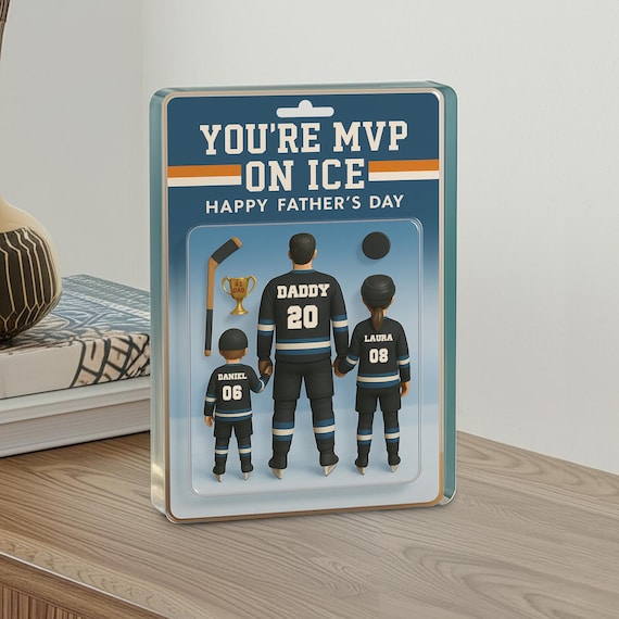 Custom Hockey Dad and Kids Acrylic Plaque, Father's Day Keepsake