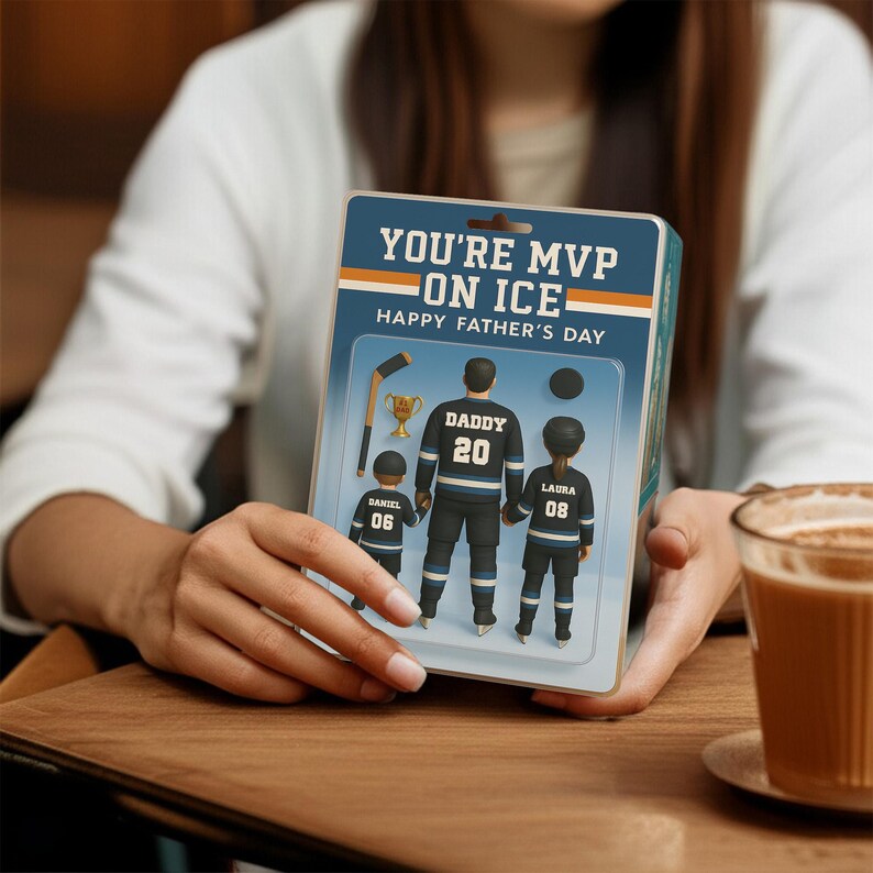 Custom Ice Hockey Dad and Kids Action Figure Plaque, Father's Day Gifts for Hockey Lover, Gifts for Daddy,  Ice Rink Themed Keepsake for Dad