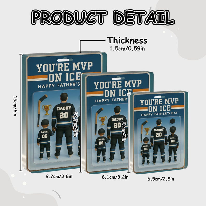 Custom Ice Hockey Dad and Kids Action Figure Plaque, Father's Day Gifts for Hockey Lover, Gifts for Daddy,  Ice Rink Themed Keepsake for Dad