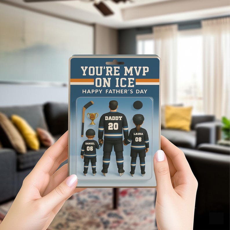 Custom Ice Hockey Dad and Kids Action Figure Plaque, Father's Day Gifts for Hockey Lover, Gifts for Daddy,  Ice Rink Themed Keepsake for Dad