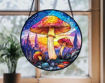 Vidrieras de hongos hechas a mano: decoración de ventanas estilo cottagecore