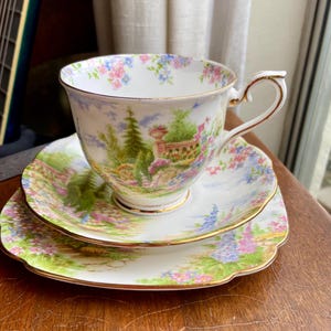 Beautiful Vintage Royal Albert Teacup and Saucer with Small Plate, Kentish Rockery Pattern