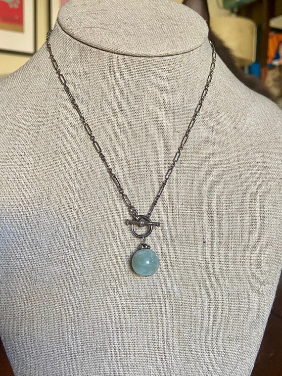 Sterling Silver Necklace With Blue Stone Pendant - image 3