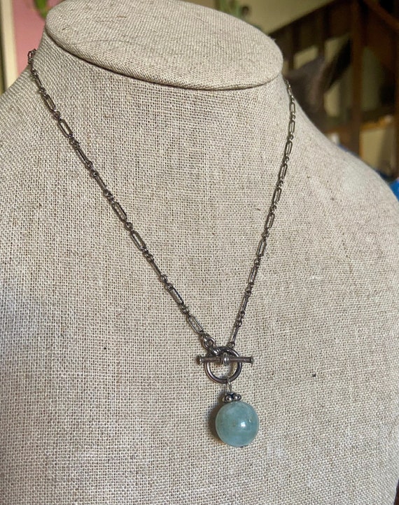 Sterling Silver Necklace With Blue Stone Pendant - image 1