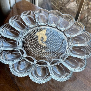 Vintage Indiana Glass Deviled Egg Plate, Hobnail or Thousand Eyes Design