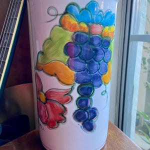 Signed Celina Ceramic Wine Bottle Cooler: Handpainted Fruit Design
