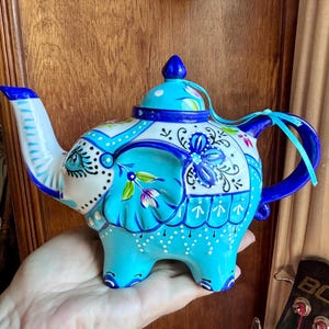 Small, Handpainted Elephant-Shaped Ceramic Teapot