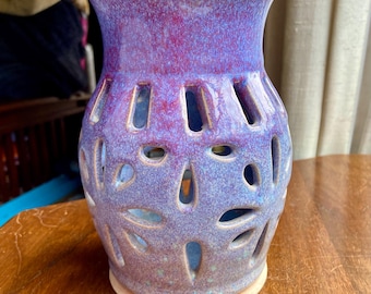 Handmade, Signed Pottery  Indoor/Outdoor Candle Lantern Seven Inches Tall