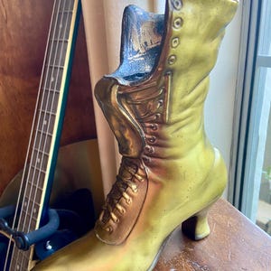 Unique Vintage Metal Brass/Bronze Composition Victorian High Heel Planter/Vase