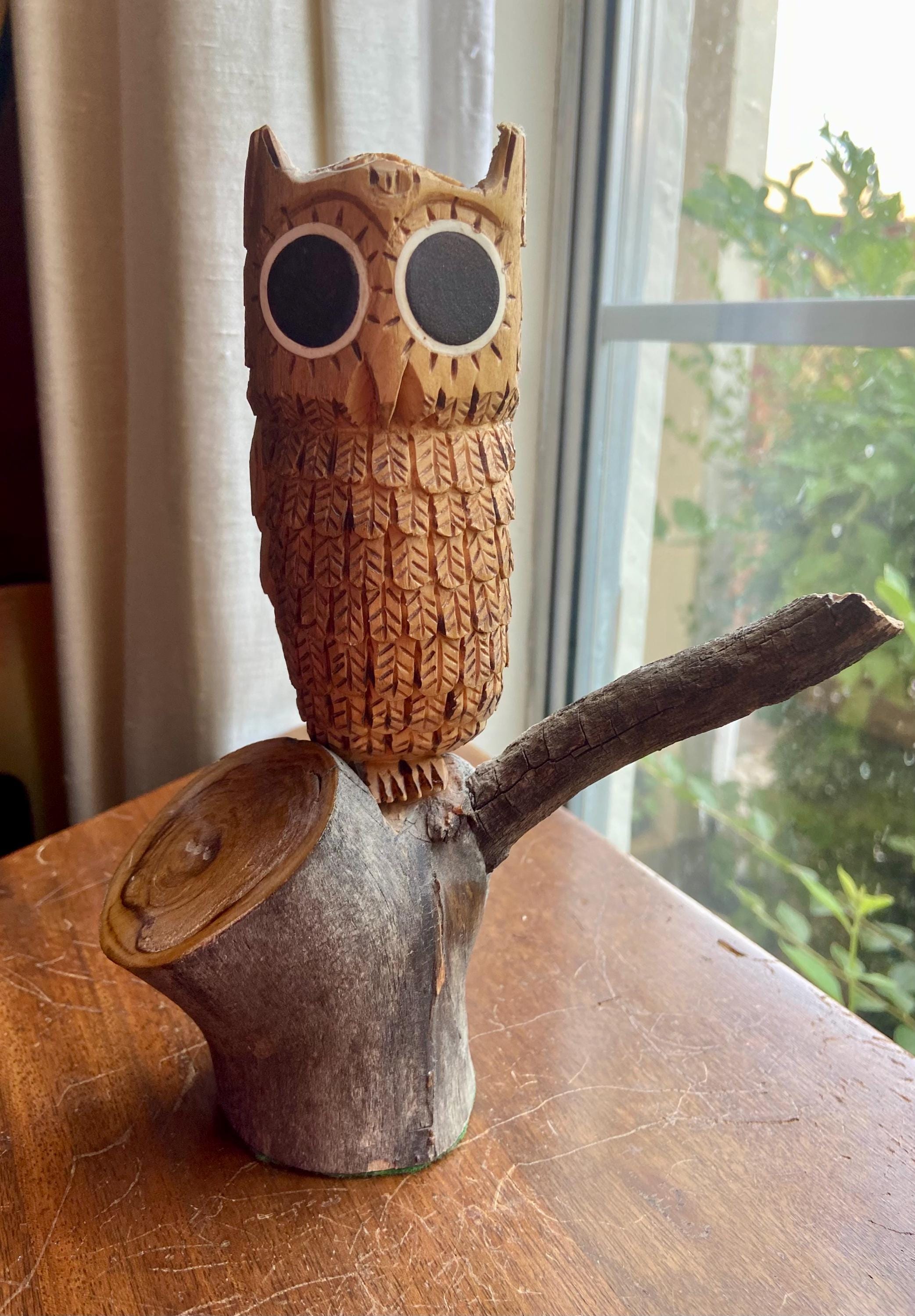 Adorable Handcarved, Signed Owl Carving