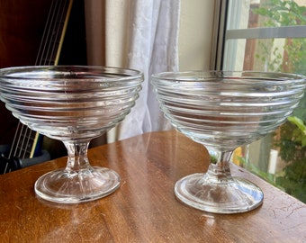 Pair of Anchor Hocking Park Avenue Manhattan Art Deco Compote Pedestal Dessert Bowls