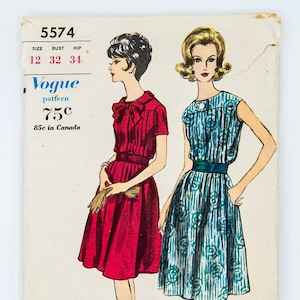 Vogue Sewing Pattern 5574, Misses&#39; Dress, Vintage Pattern, Size 12, Bust 32, Hip 34, UNCUT, Year 1960s&#39;