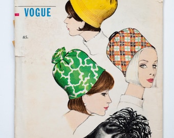 Vogue Sewing Pattern 6804, Vintage Pattern, Misses&#39; Hat, Size 21 1/2, Cut (complete) Year 1966
