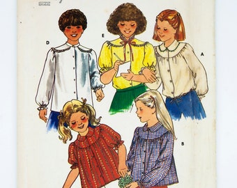 Wykrój na bluzkę dziewczęcą Butterick 6307, rozmiar 7, lata 70. XX wieku, bez cięć