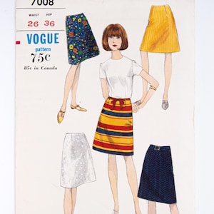 Vogue Sewing Pattern 7008, Misses&#39; Skirt, Vintage Pattern, Waist 26, Hip 36, Easy to Sew, CUT (complete), Year 1960s&#39;