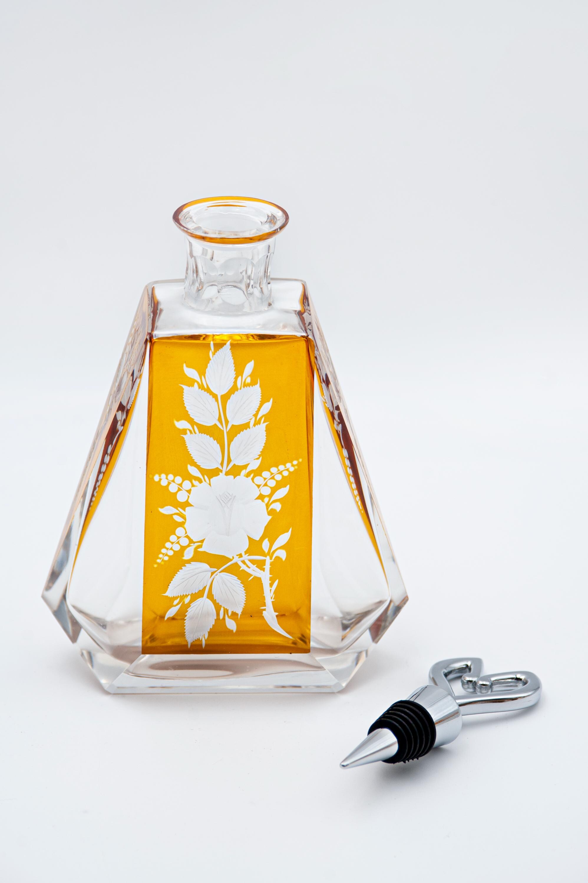 Antique Czech Decanter, Karl Palda Novy Bor Haida Amber Cut to