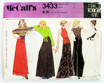 McCall&#39;s Sewing Pattern 3433, Vintage Pattern, Misses&#39; Top, Skirt, Pants, Size 12, Bust 34, PARTLY CUT (complete), Year 1972
