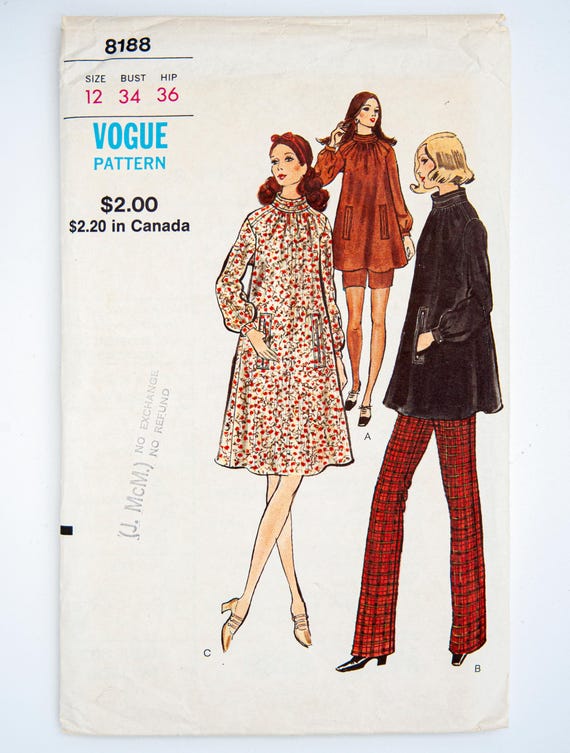Modello di cucito Vogue 8188, abito premaman da signorina, tunica