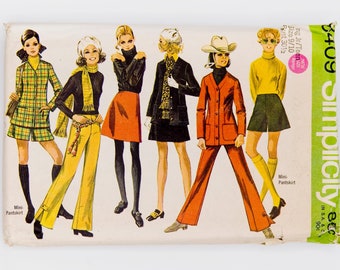Simplicity Sewing Pattern 8409, Vintage Pattern, Misses' Jacket, Skirt,  Pants, Pantskirt, Size 9/10, PARTLY CUT, Year 1969