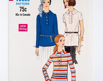 Patrón de costura Vogue 7622, blusa para señoras, patrón vintage, talla 12, busto 34, corte (completo), años 70