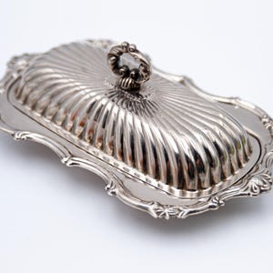 Vintage Silver Plated Butter Serving Dish, and Glass Insert Plate, E.P on Steel, Made in Hong Kong