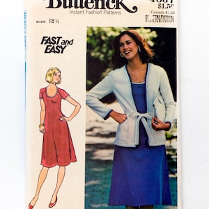 Butterick Sewing Pattern 4637, Misses&#39; Jacket, Dress, Vintage Pattern, Easy to Sew, Size 18 1/2, UNCUT (factory folded), Year 1975
