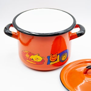 Smaltum CZ Elephant&cat Enamelware Tin Saucepan/pot With Lid, Orange ...