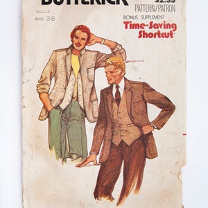 Peut inclure: Patron de couture vintage pour une veste et un gilet pour homme. Le patron est de Butterick et porte le numéro 6456. Le patron est pour la taille 36 et comprend un raccourci gain de temps.
