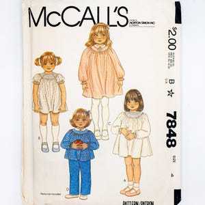 McCalls 7848 Vintage flickklänning topp sömnadsmönster storlek 4 oklippt