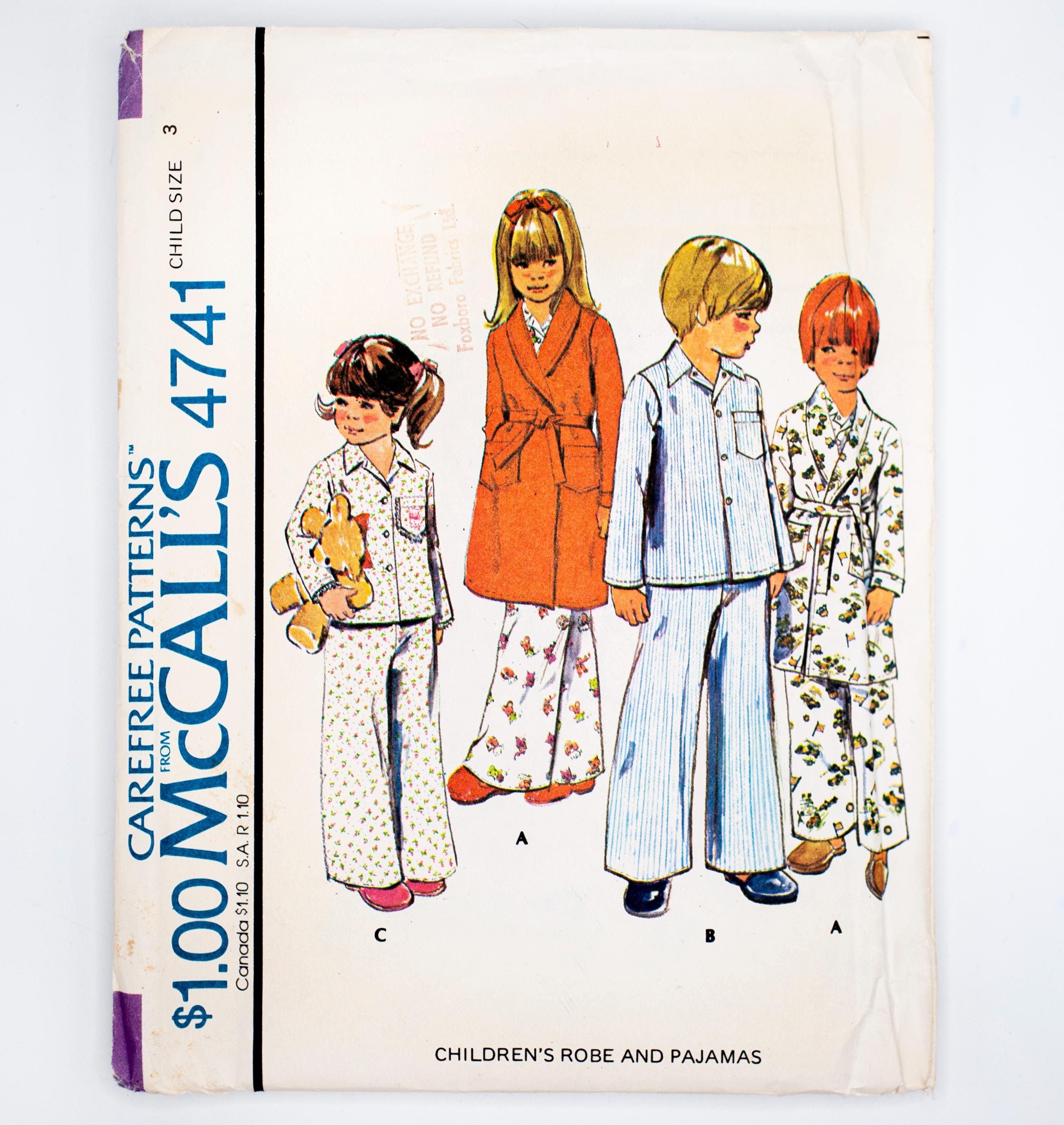 Mccall's Sewing Pattern 4741, Vintage Pattern, Children's Robe, Pajama ...