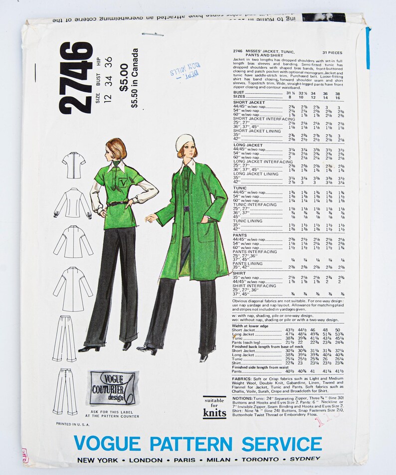 Vogue Sewing Pattern 2746, Vogue Couturier Design Valentino, Misses ...