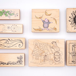 Vintage stempels, stampendous scrapbooking kerstzegels, muizen, bloemen, (gebruikt) Gemaakt in de VS en Canada