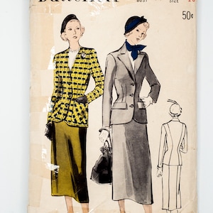 Butterick Sewing Pattern 5027, Vintage Pattern, Misses&#39; Jacket, Skirt, Size 16, Bust 34, Factory CUT (complete), Year 1952
