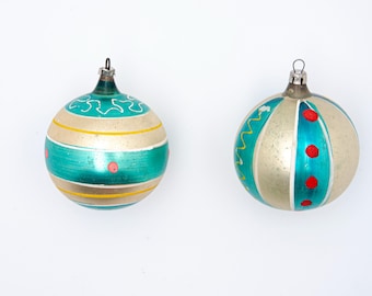 1960s' Two Vintage Christmas Ornaments Blow Glass, Made in Portland