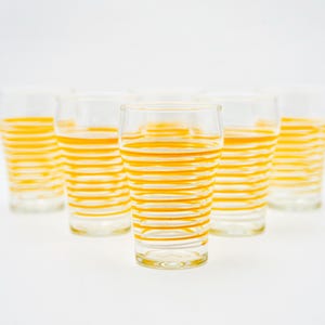 Set of 6 MCM Vintage Water Glasses, Yellow and White Stripes, Year 1970s&#39;