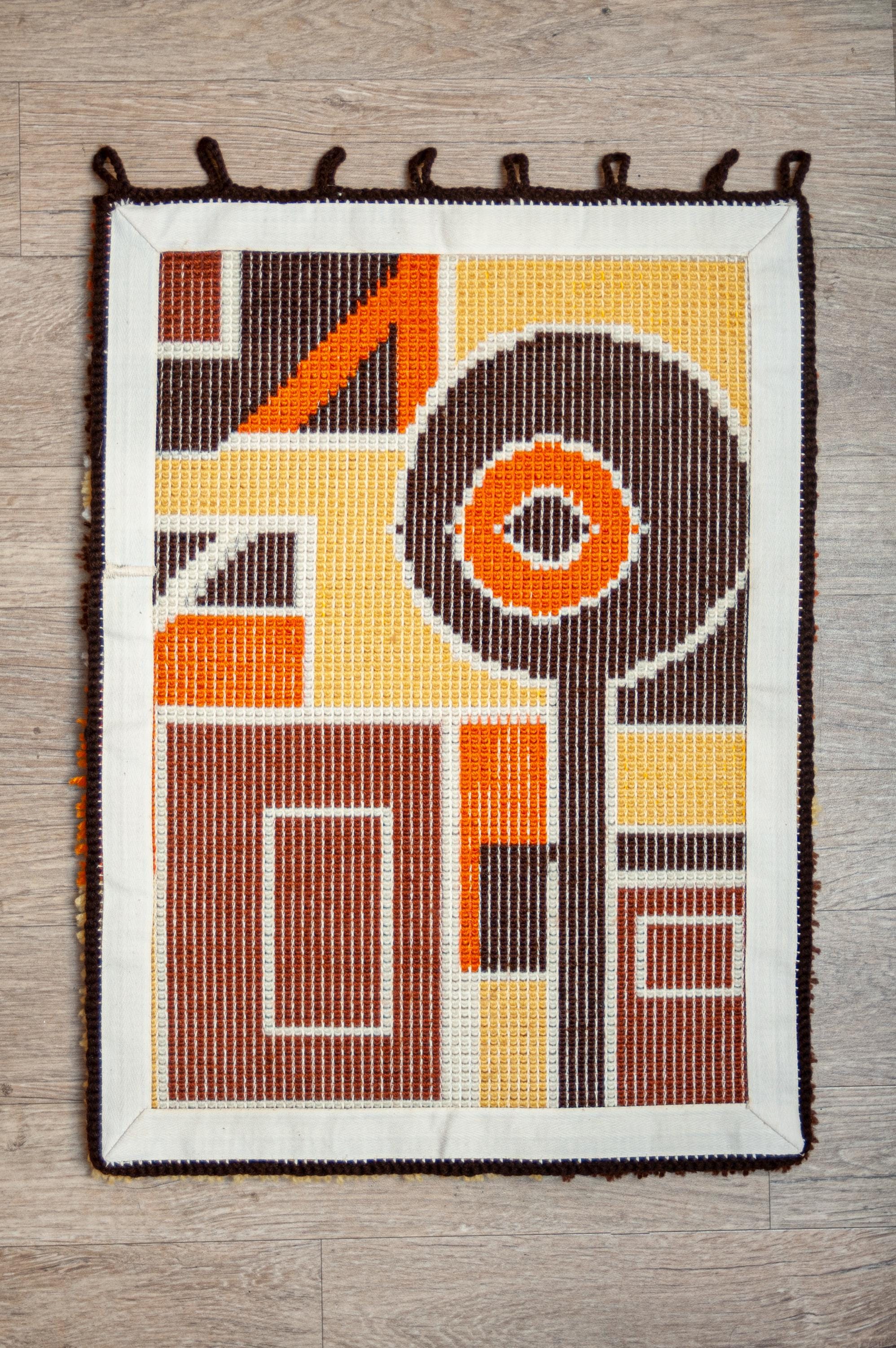 Tapisserie Murale Tissée I.C.A. 1987 - Art Fibre Naturelle - 40x40 Pouces - Vintage