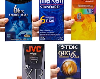 Vintage Blank VHS Tapes T 120 Sealed, Sony TDK Maxell and  JvC, 6 Hours EP, High Grade Video Cassette, New Old Stock