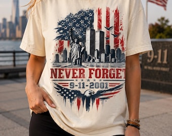 Never Forget 9/11 Shirt, September 11 Memorial T-Shirt, 9 11 Patriot Tee, American Flag Shirt, Twin Towers Tribute, USA Remembrance Tee