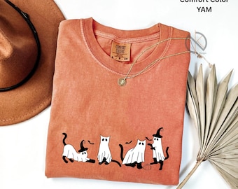 Comfort Colors Halloween T-Shirt: Black Cat Witchy Tee
