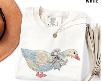Vintage 2D Patchwork Goose Shirt, Cottagecore Duck