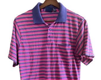 Vintage 80s Bristol Blues Pink and Purple Striped Polo Shirt S