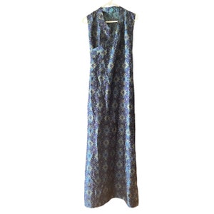 Vintage Blue Purple Green Batik Maxi Wrap Hippie Boho Batik Sleeveless Summer Dress S/M