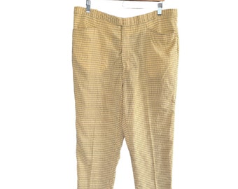 Vintage Mr. Liberty 60s 70s Mens Yellow Plaid Dress Pants Golf Slacks 38 x 36