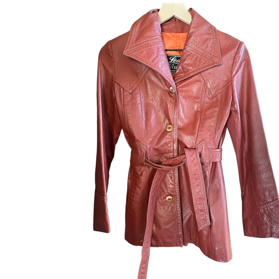 Vintage 1970s Learsi Genuine Red Leather Button Down Cropped 