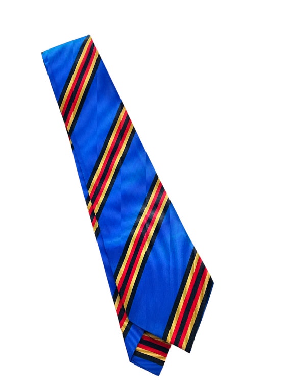 Vintage 60s 70s Royal Blue and Red and Gold Strip… - image 4