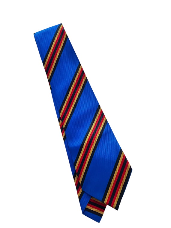 Vintage 60s 70s Royal Blue and Red and Gold Strip… - image 5