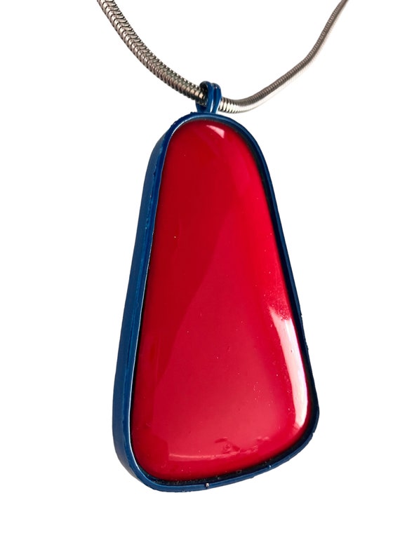 Vintage Mod Statement Pendant Reversible Red Whit… - image 2