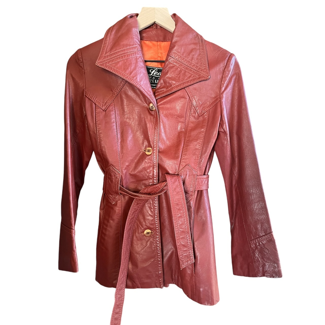 Vintage 1970s Learsi Genuine Red Leather Button Down Cropped