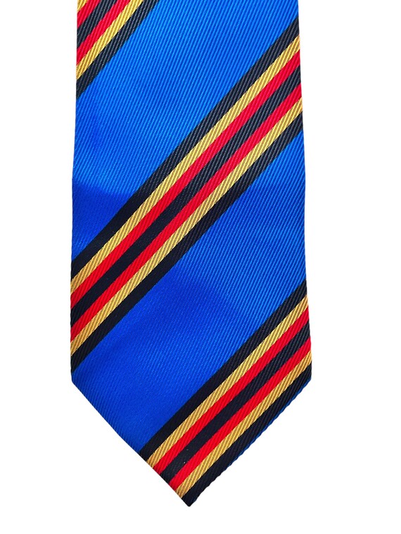 Vintage 60s 70s Royal Blue and Red and Gold Strip… - image 1